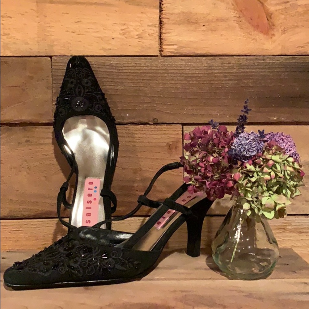 Beautiful black beaded sling backs